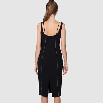 Vestido de cóctel ajustado y elástico de moda para mujer, vestido interior negro de invierno