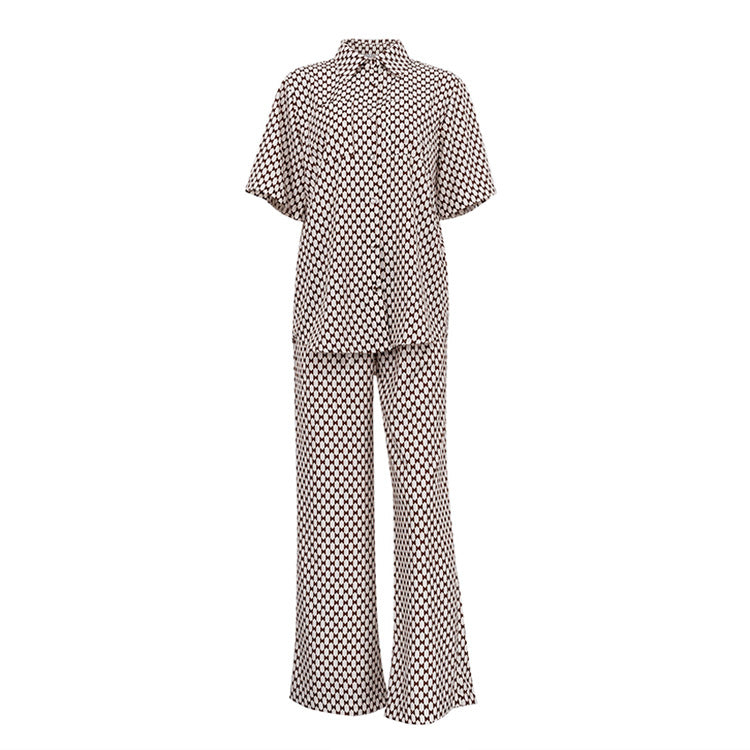 Conjunto de dos piezas formado por camisa de manga corta y pantalón con cordones, verano, para mujer