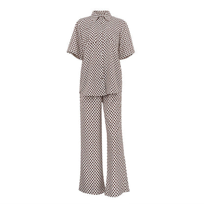 Conjunto de dos piezas formado por camisa de manga corta y pantalón con cordones, verano, para mujer
