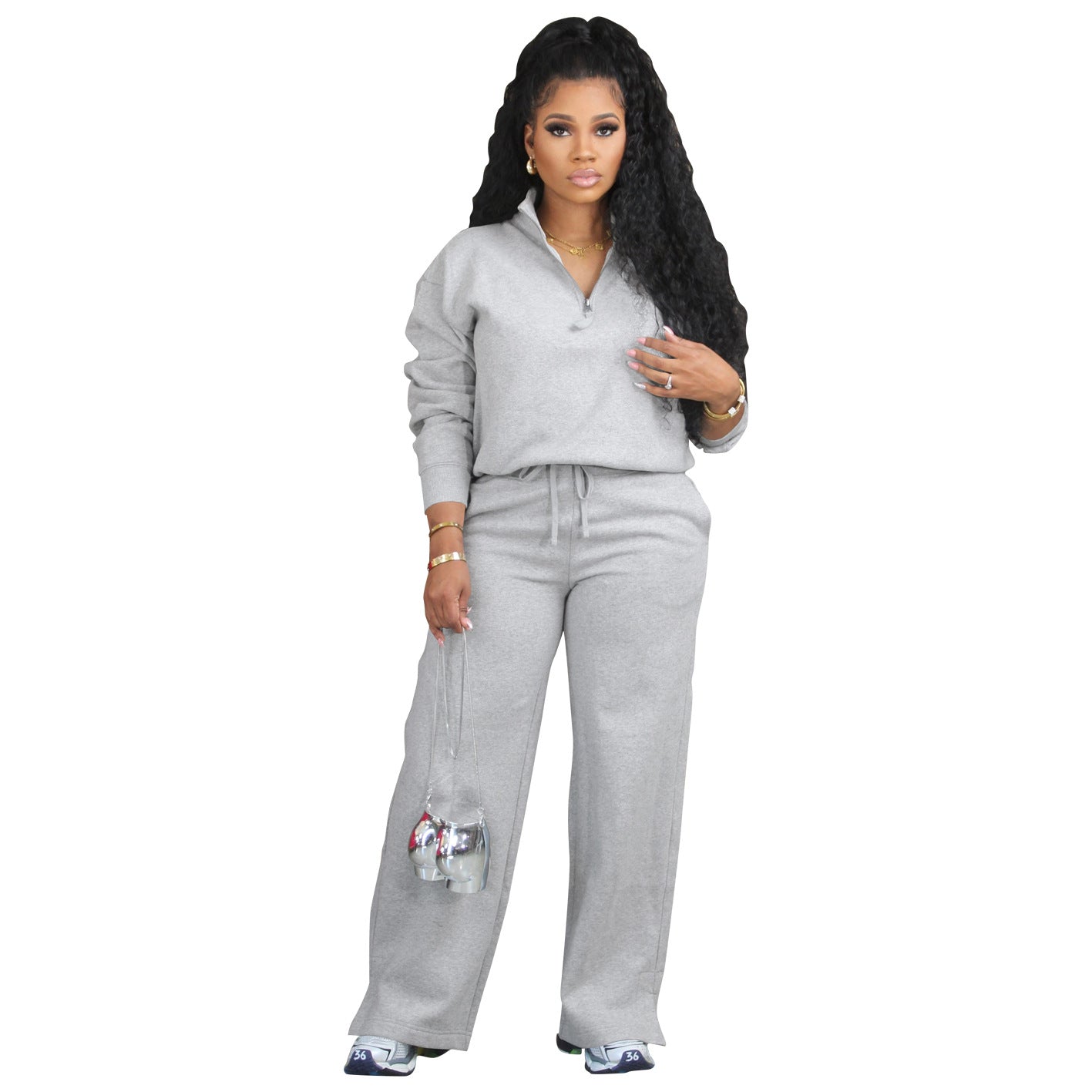 Suéter de mujer, traje de dos piezas, terciopelo grueso, ropa deportiva holgada de invierno