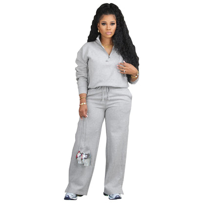 Suéter de mujer, traje de dos piezas, terciopelo grueso, ropa deportiva holgada de invierno