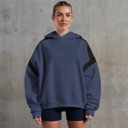 Early Autumn Contrast Color Drop Shoulder High End Women Clothing Varsity Jacket Brand Hoodie Hooded Sweatshirt Outer Women