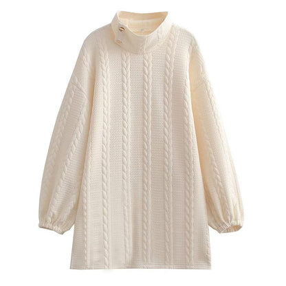 Vestido de oficina de otoño para mujer, de punto trenzado, acolchado y de manga larga