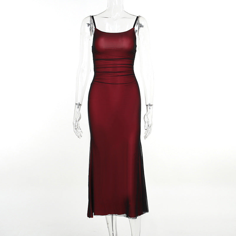 Vestido de verano sexy con tirantes en contraste de colores y corte entallado para mujer