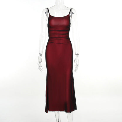 Vestido de verano sexy con tirantes en contraste de colores y corte entallado para mujer