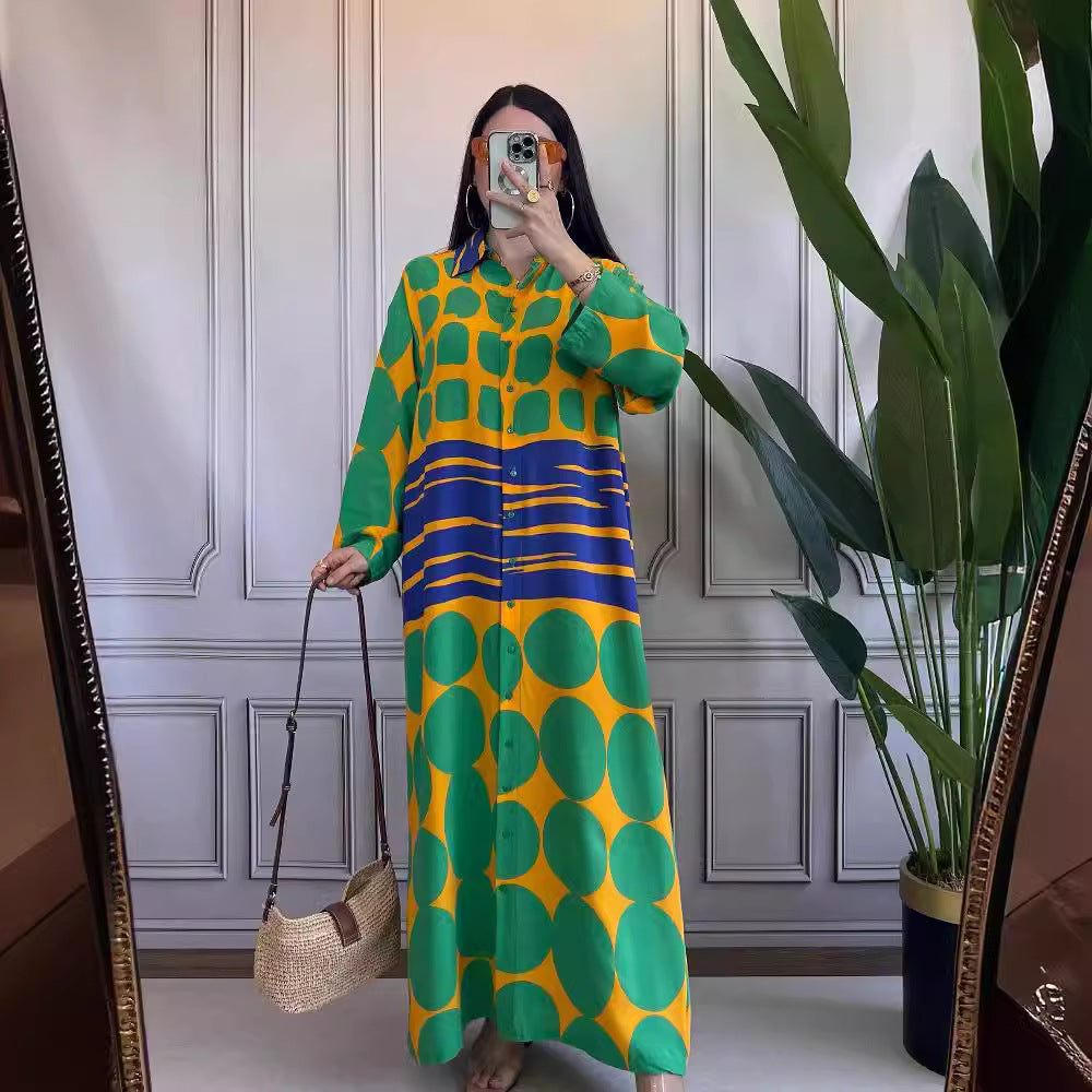Vestido informal de diseño con cuello polo y estampado geométrico abstracto para mujer, talla grande