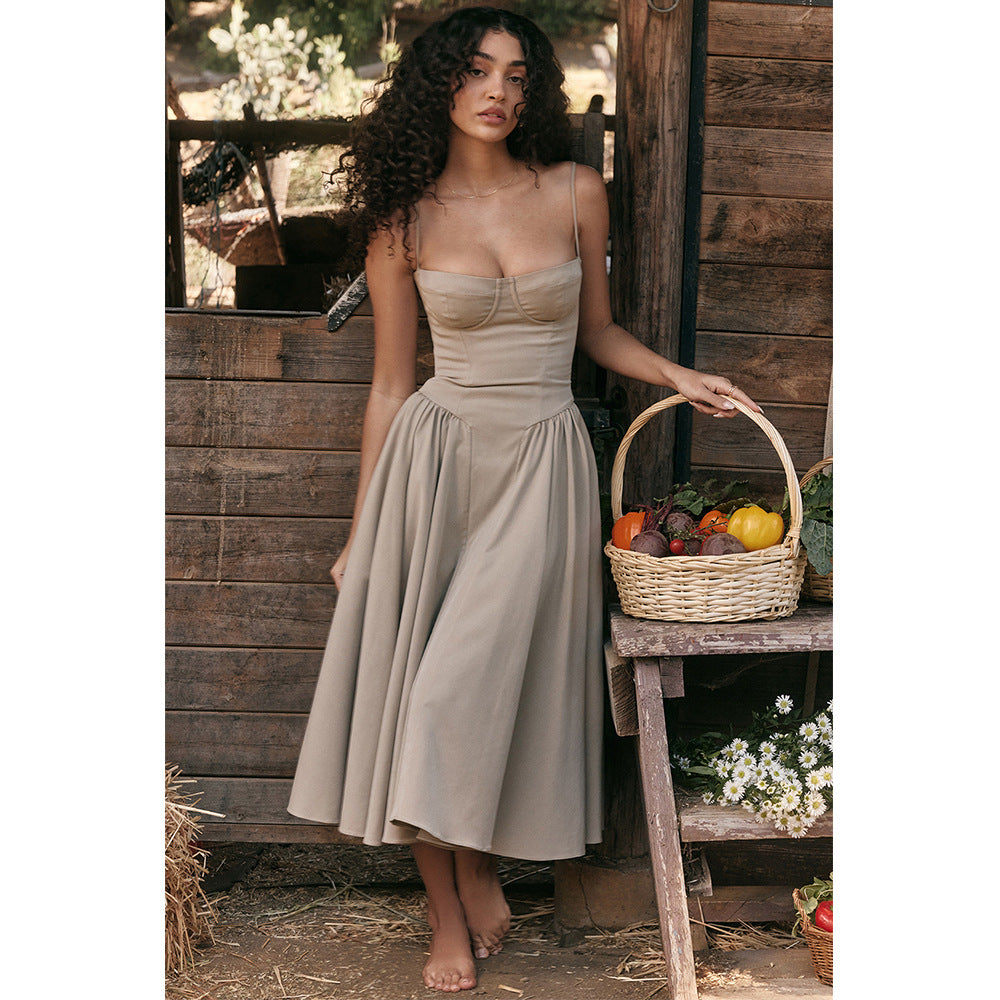 Vestido sexy para mujer, ropa sexy con escote en V y tirantes, largo medio, ajustado, sin espalda y con cintura alta.