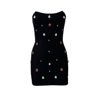 Vestido de fiesta tipo esmoquin con top de tubo y diseño de interés especial con diamantes de imitación