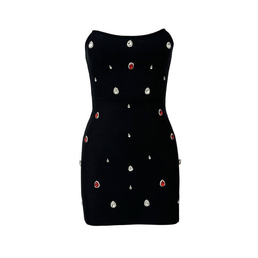 Vestido de fiesta tipo esmoquin con top de tubo y diseño de interés especial con diamantes de imitación