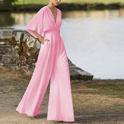 Vestido de invierno para mujer, mono con escote en V profundo, cintura alta, pantalones de pierna ancha