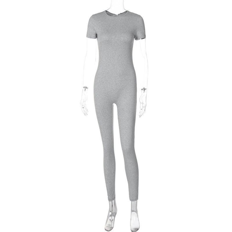Mono deportivo de manga corta para mujer, ropa de invierno con cuello redondo y cremallera, color liso