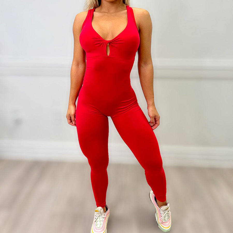 Mono de mujer de una pieza para yoga, sin mangas, ropa deportiva para correr, ropa deportiva ajustada y elástica para entrenamiento