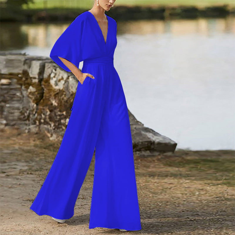 Vestido de invierno para mujer, mono con escote en V profundo, cintura alta, pantalones de pierna ancha