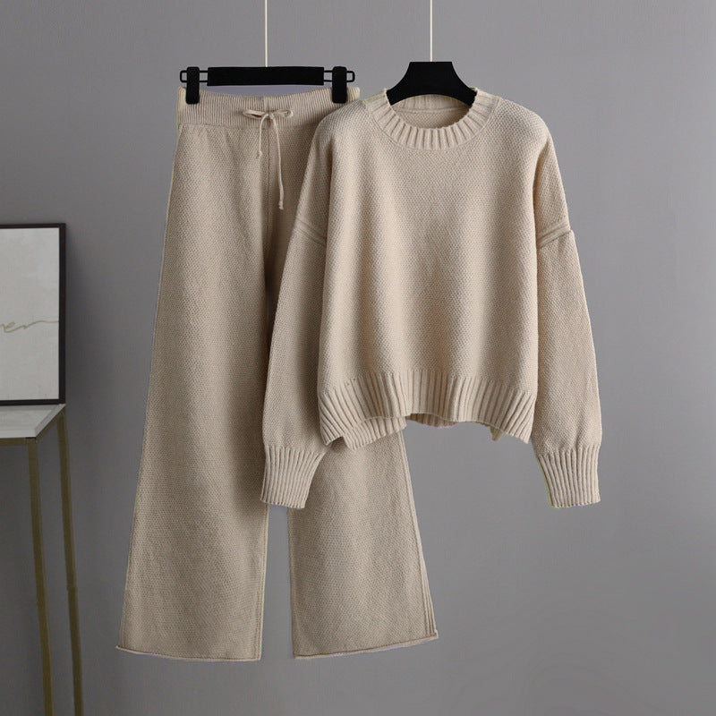Conjunto de dos piezas formado por pantalón de trabajo, suéter holgado coreano, pierna ancha, informal, para otoño e invierno