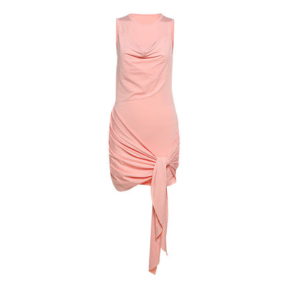 Vestido de primavera para mujer, sexy, personalizado, con cuello redondo, sin mangas, elegante, ajustado, con bolso de cadera