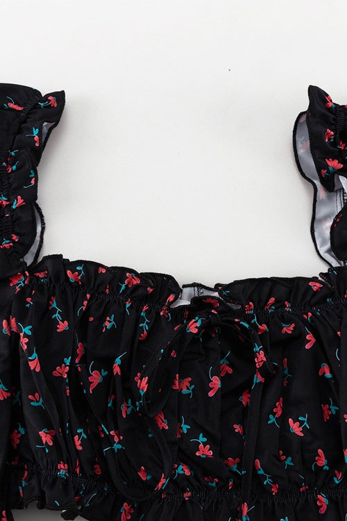 Conjunto de minifalda con mangas abullonadas y estampado floral Ella 