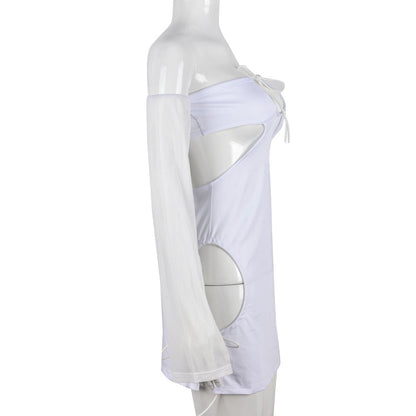 Vestido tubo sexy para mujer, de malla, con cordones, escote en la espalda y sin espalda.