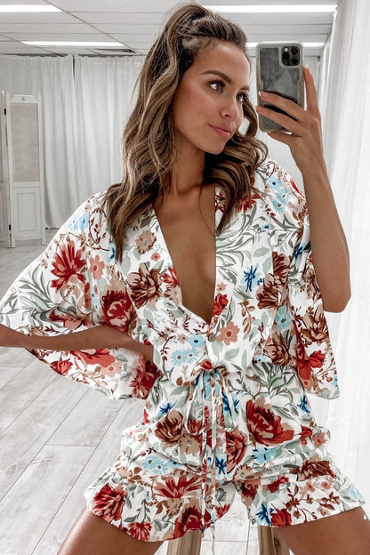 Mono informal holgado de verano con cuello en V y volantes de manga corta para mujer