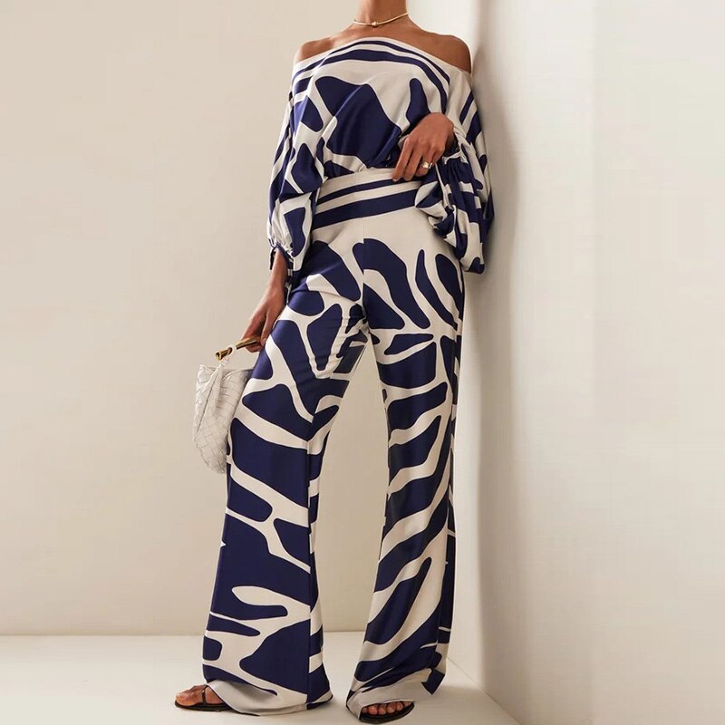 Ropa de mujer, top holgado con mangas murciélago y pantalones anchos, traje de dos piezas