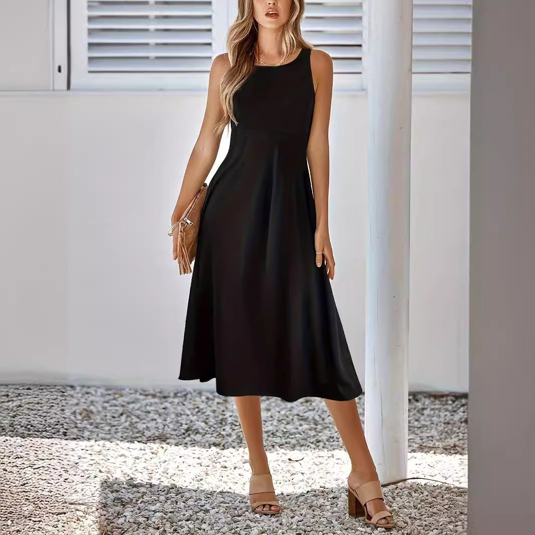 Vestido sexy sin mangas de color sólido de corte entallado para mujer