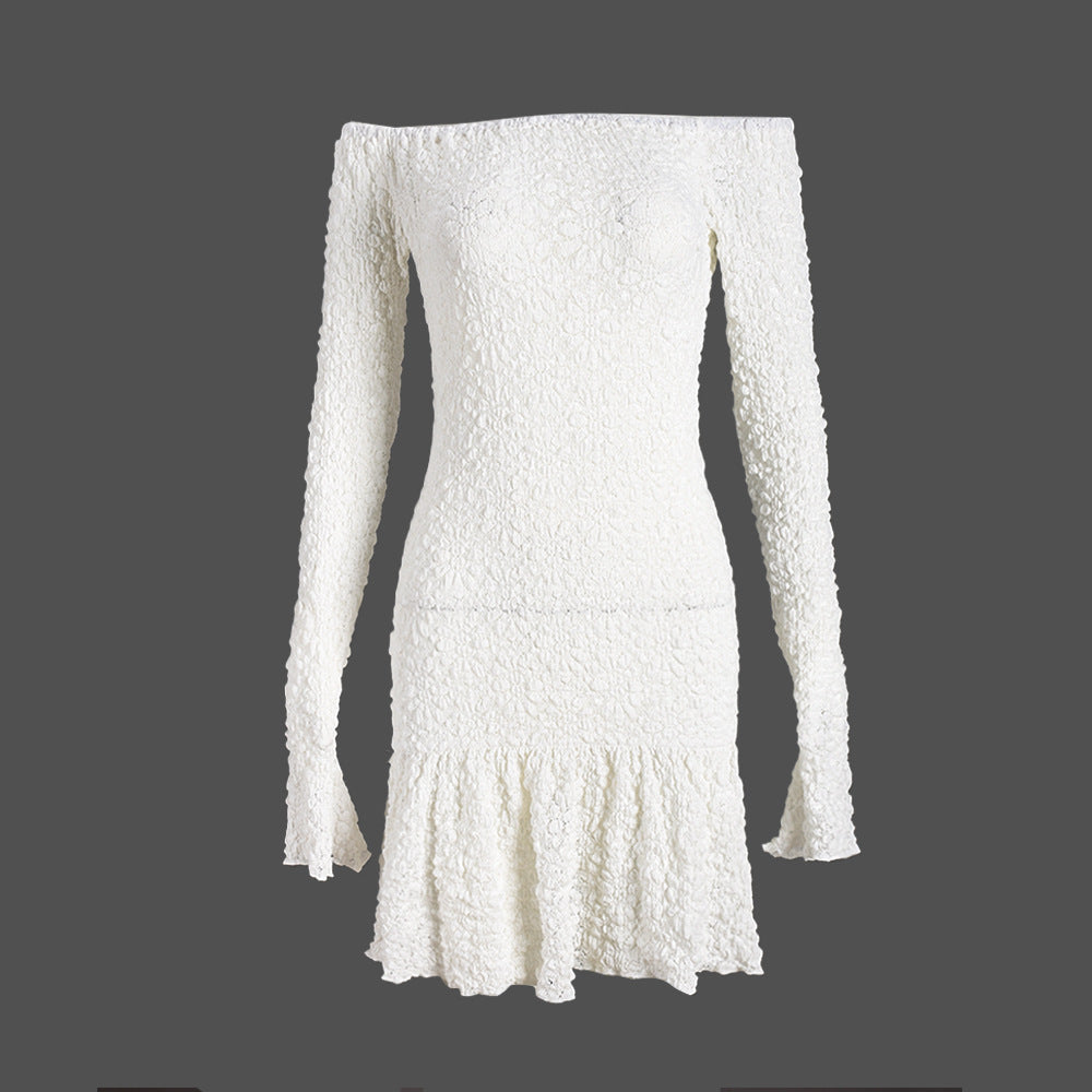 Vestido sexy de mujer con tejido tridimensional 3D suave y elástico de alta elasticidad con hombros descubiertos