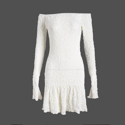 Vestido sexy de mujer con tejido tridimensional 3D suave y elástico de alta elasticidad con hombros descubiertos