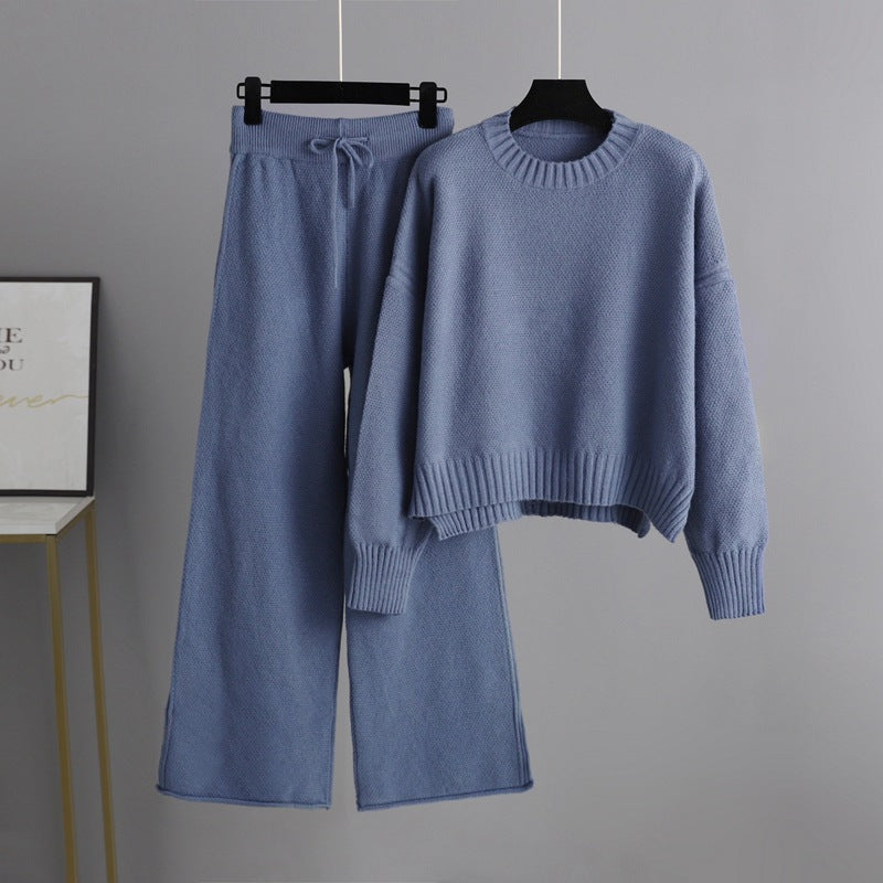 Conjunto de dos piezas formado por pantalón de trabajo, suéter holgado coreano, pierna ancha, informal, para otoño e invierno