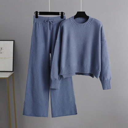 Conjunto de dos piezas formado por pantalón de trabajo, suéter holgado coreano, pierna ancha, informal, para otoño e invierno