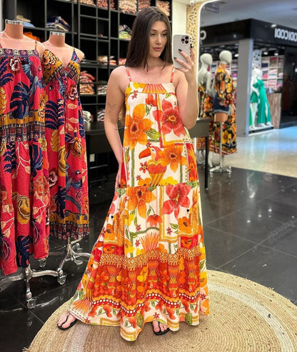 Vestido largo con tirantes finos y estampado sin mangas para mujer, sexy, de verano
