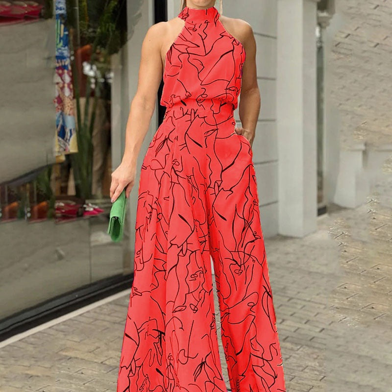 Mono elegante de verano para mujer, con cintura alta, sin mangas, con cordones y pantalones estilo halter
