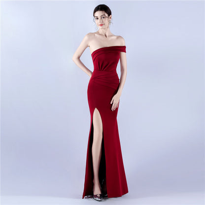 Vestido de satén con hombros descubiertos para celebración, fiesta anual, cóctel, noche