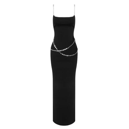 Vestido de cadena sencillo para mujer, vestido largo de fiesta, vestido de noche sexy