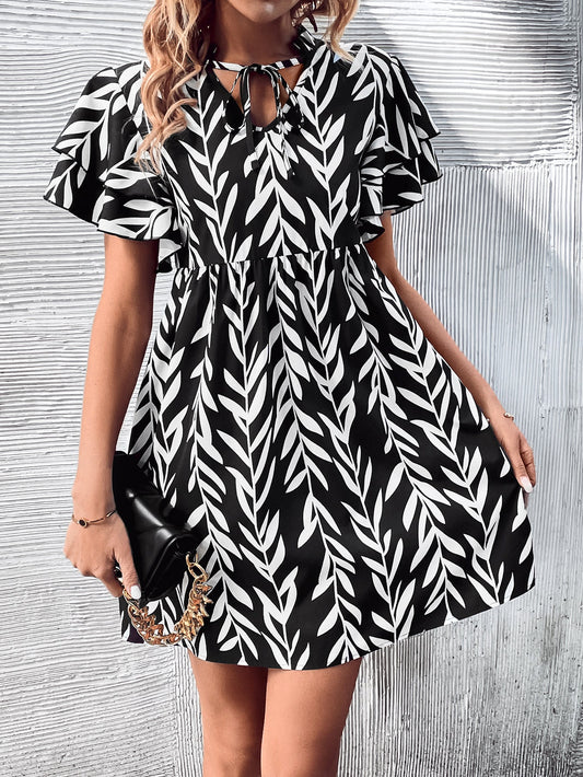 Women Clothing V-neck Printed High Waist Dress