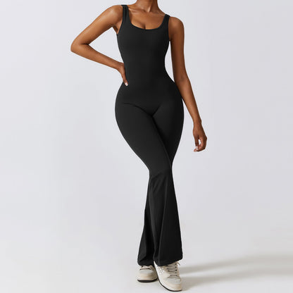 Mono de yoga de una pieza con espalda descubierta y escote ahuecado, color melocotón, para levantar la cadera, deportivo y entrenamiento