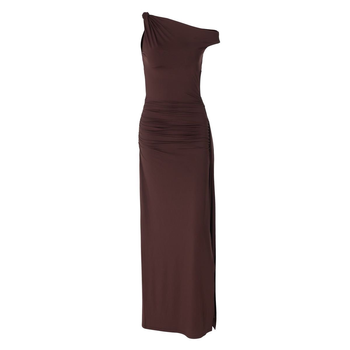 Vestido de mujer primavera verano ajustado cuello diagonal sin mangas abertura color sólido