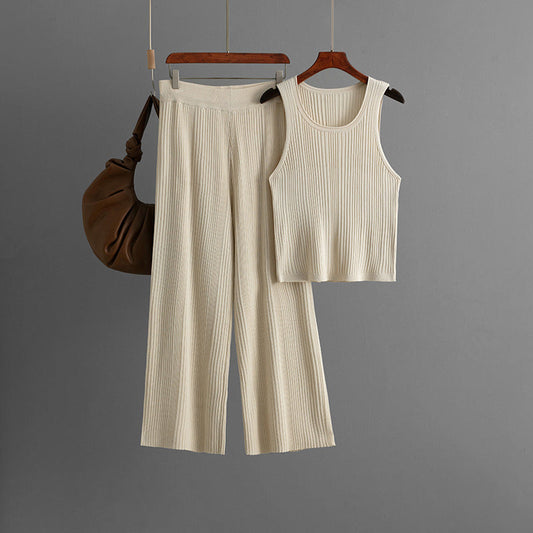 Ropa interior de verano para mujer, top sin mangas con cuello redondo de punto de dos piezas