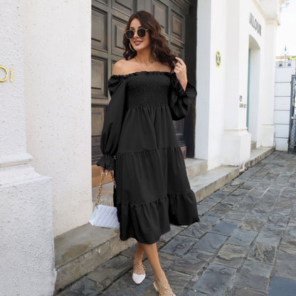 Vestido fruncido con cuello cuadrado y volantes, mangas acampanadas, capas, vestido amplio con vuelo para mujer, ropa para mujer