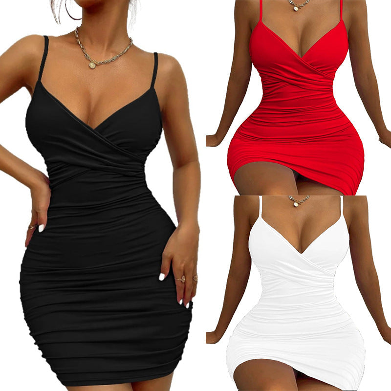 Vestido sexy de verano ajustado con escote en V y cintura alta sin tirantes para mujer