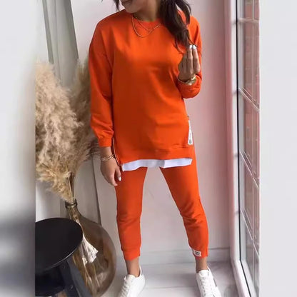 Conjuntos de dos piezas de suéter y pantalón deportivo con costuras falsas de otoño
