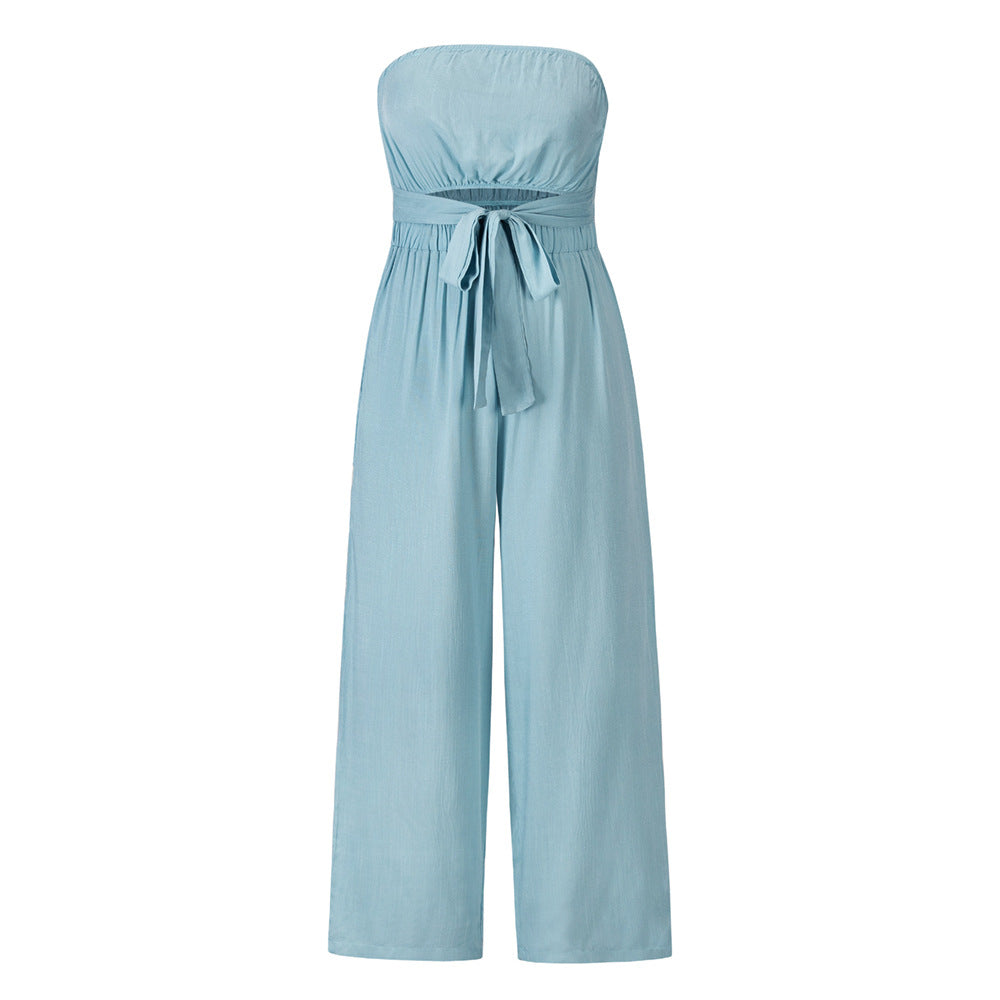 Conjunto de moda informal, mono ajustado sexy sin espalda, pantalones de pierna recta, primavera y verano, nuevo