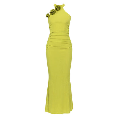 Vestido plisado con estampado floral sin mangas y cuello halter vintage sexy de verano para mujer