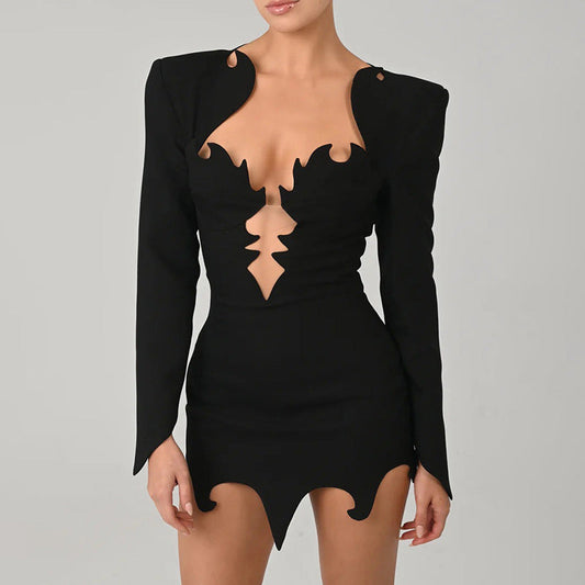 Winter Women Clothing Design Deep V Plunge Sexy Slim Hip Long Sleeve Dress