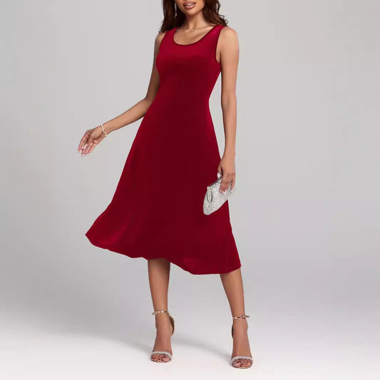 Vestido de otoño-invierno de longitud media sexy adelgazante de alta sensación plisado para mujer