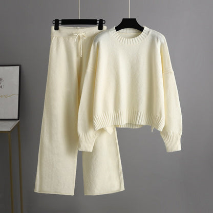 Conjunto de dos piezas formado por pantalón de trabajo, suéter holgado coreano, pierna ancha, informal, para otoño e invierno