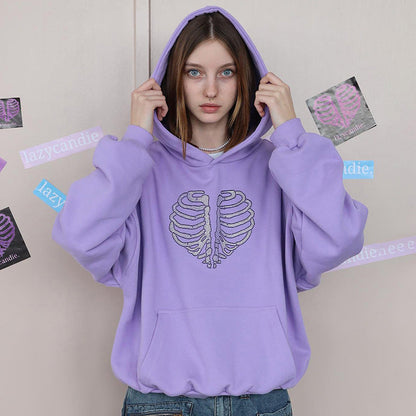 Sudadera con capucha holgada con diseño de esqueleto y diamantes de imitación para mujer, otoño e invierno