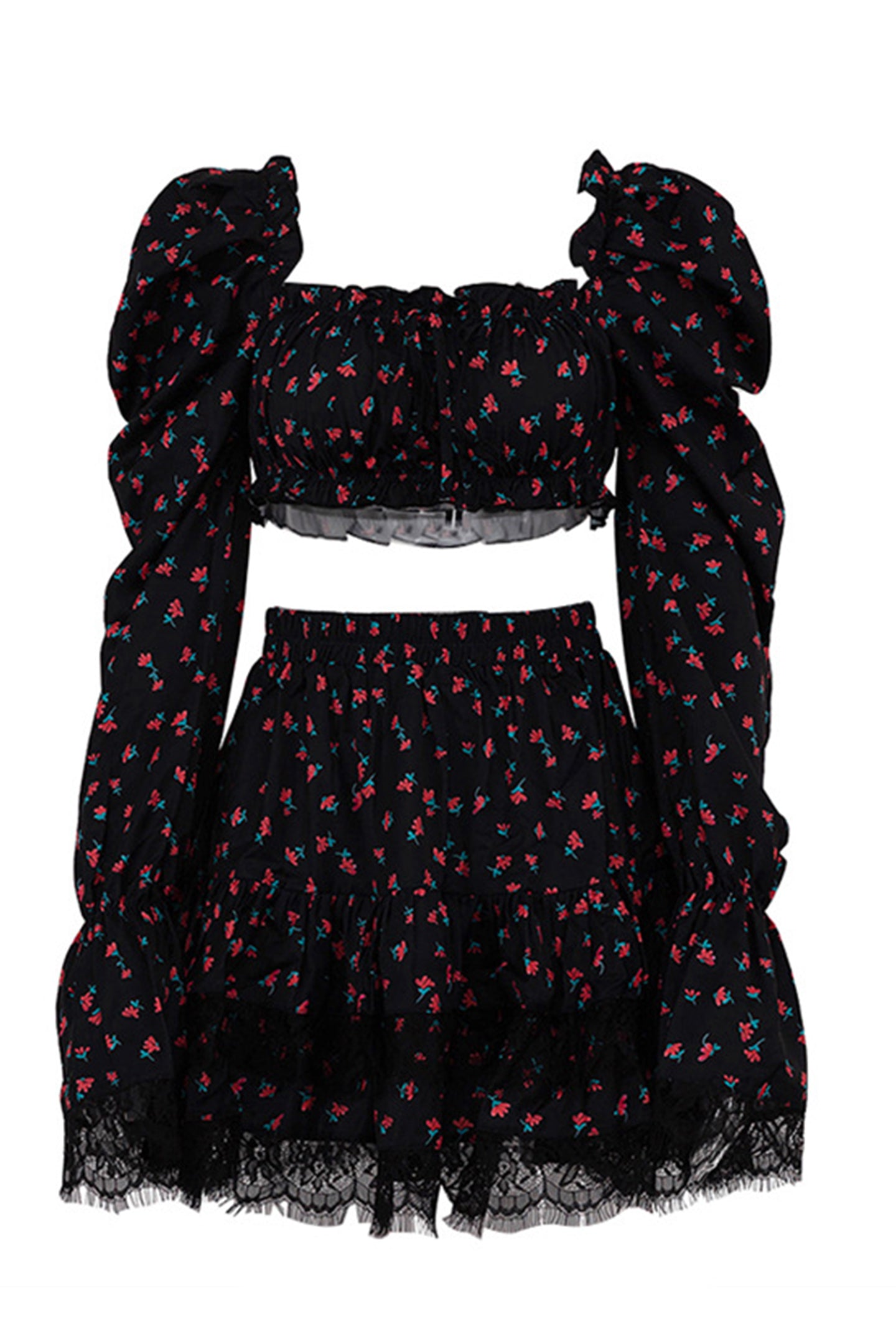 Conjunto de minifalda con mangas abullonadas y estampado floral Ella 