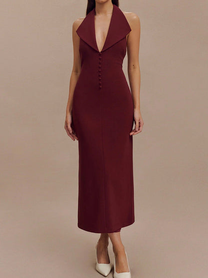 Vestido midi sexy con escote en V y espalda descubierta para mujer