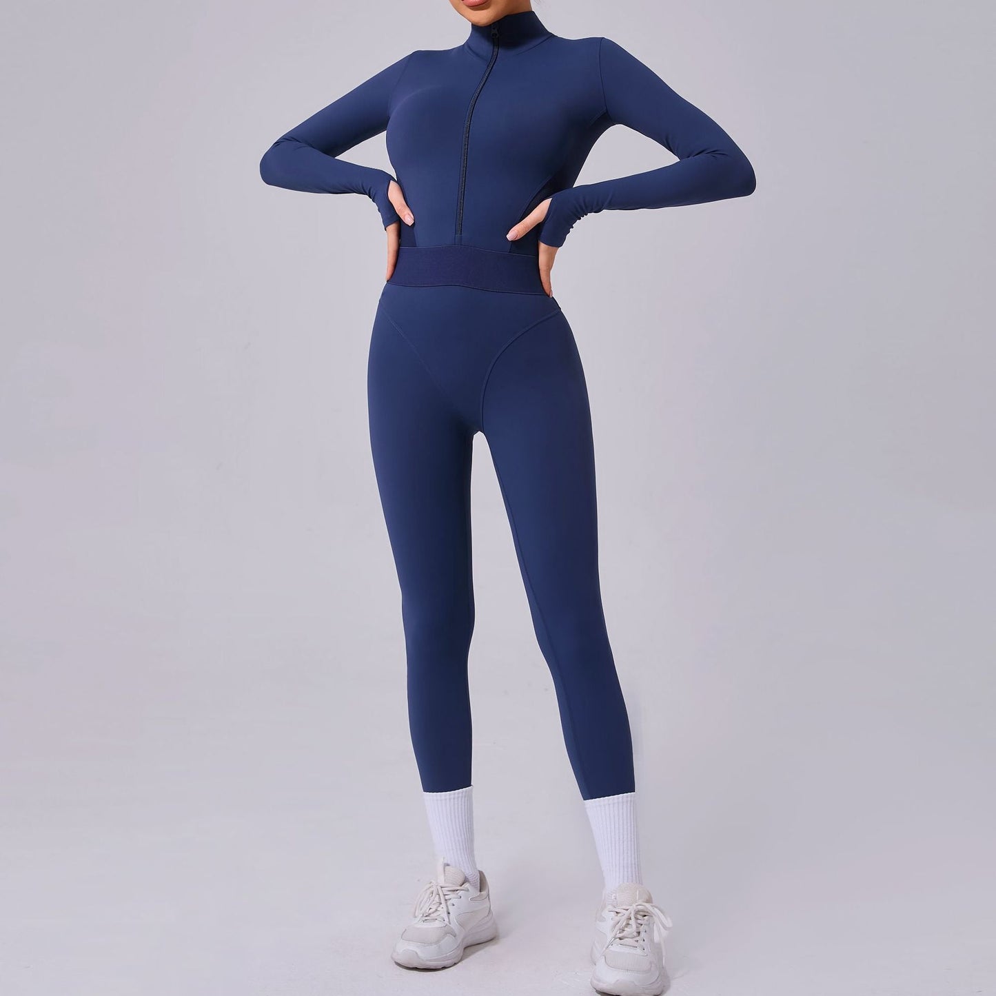Mono de yoga con costuras de malla en ambos lados, cintura elástica ajustada, costuras con agujeros para los dedos, deportivo, fitness, de una pieza