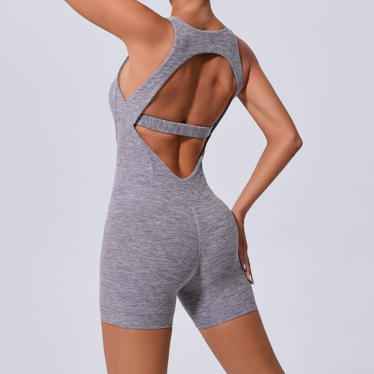 Mono de yoga de una pieza con espalda descubierta y recortes de arena otoñal, ajustado, adelgazante, para levantar la cadera, ropa deportiva de una pieza para mujer