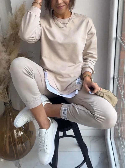 Conjuntos de dos piezas de suéter y pantalón deportivo con costuras falsas de otoño